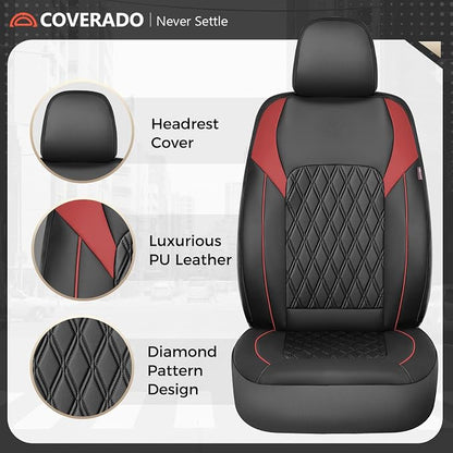 Coverado Automotive Seat Covers, Faux Leather Seat Covers Front Seat, Luxury Car Seat Covers, Seat Cushion, Front Driver Seat Covers, Car Seat Protector Truck Accessories Fit Most Cars, Black&Red