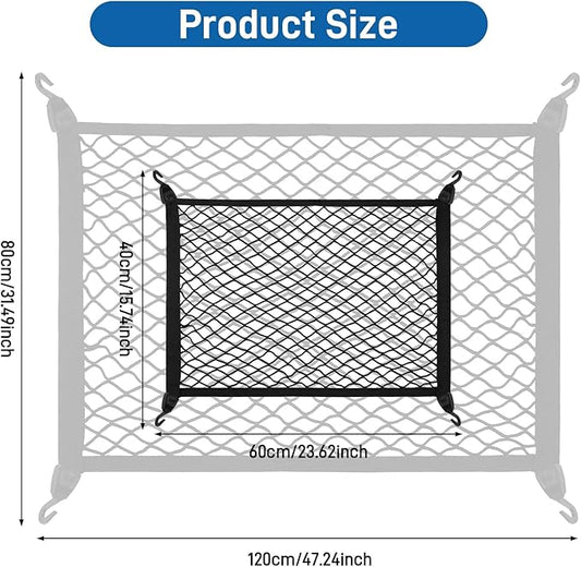 Cargo Net 60×40cm, Car Trunk Net Elastic Nylon Baggage, Car Trunk Net with 4 Hooks, Storage Organizer Car Net for Car Boot Vehicle Van SUV(Black)
