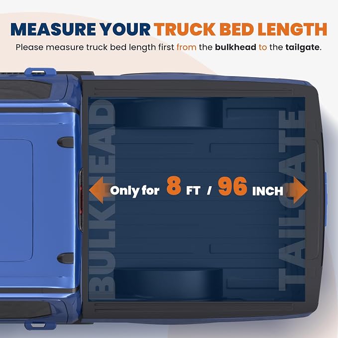 KUIPERAUTO 8FT Tri 3-Folding Soft Folding Truck Tonneau Cover Compatible with Ford F250 / F350 / F450 Super Duty 1999-2016 Styleside 3 Fold On Top Truck Bed Cover 96inch