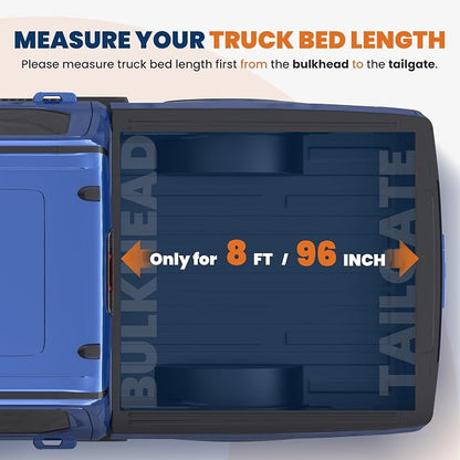 KUIPERAUTO 8FT Tri 3-Folding Soft Folding Truck Tonneau Cover Compatible with Ford F250 / F350 / F450 Super Duty 1999-2016 Styleside 3 Fold On Top Truck Bed Cover 96inch