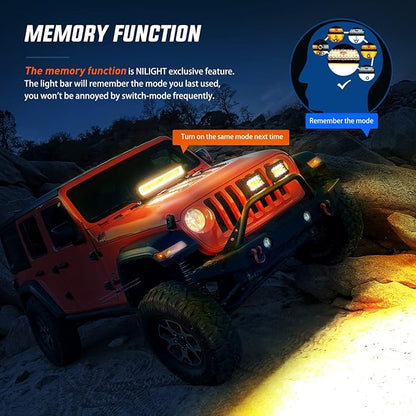 Nilight 20Inch 420W LED Light Bar 2PCS 4Inch 60W Light Pods Amber White Strobe 6 Modes Memory Function Reset Function Off Road Truck with 16AWG Wiring Harness Kit-3 Lead