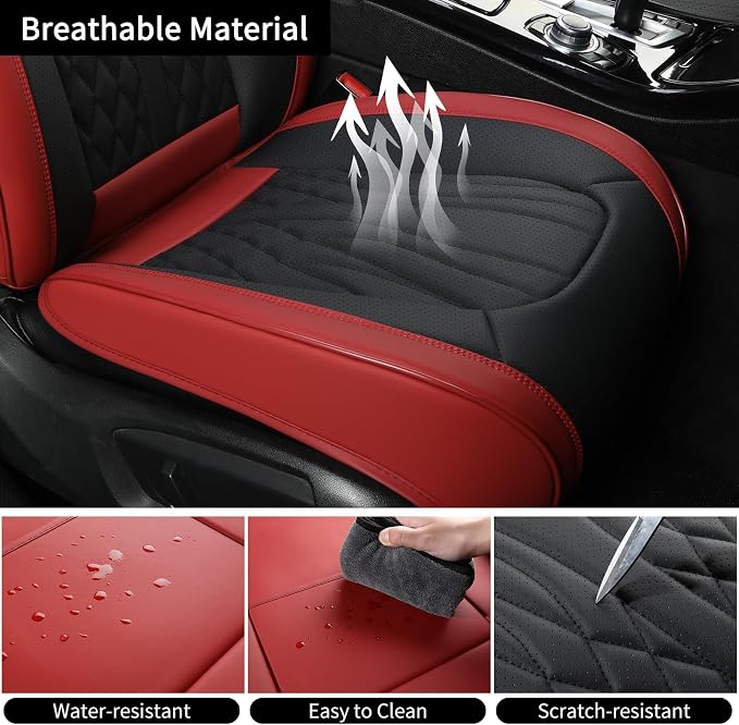MINGBRON Leather Car Seat Covers,Car Seat Protector Waterproof,Seat Covers Full Set, Car Seat Protectors 5 Seats,Automotive Seat Covers Fit Most Cars Wine Red
