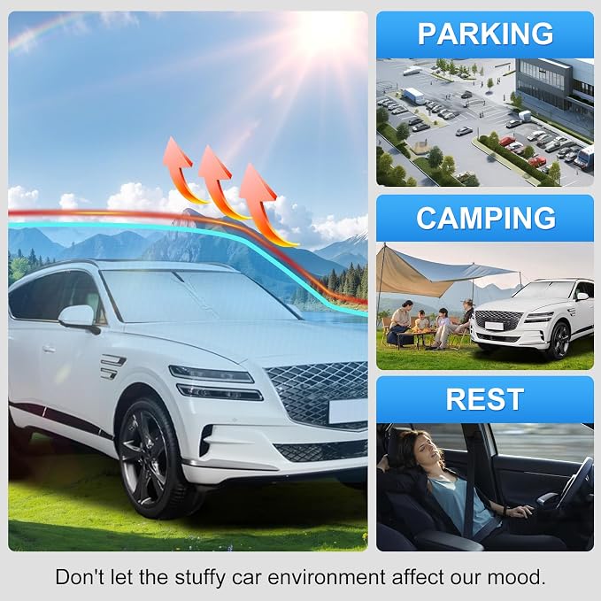 Custom Fit Windshield Sun Shade for Genesis GV80 2021-2026 | Custom Fit Windshield Cover, Blocks UV Rays, Double-Layer Heat Shield, Durable Frame, Easy Fold & Storage