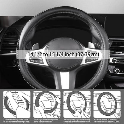 AUTOYOUTH Bling Steering Wheel Cover - Crystal Studded Rhinestone Non-Slip Breathable Design for Women/Girls, Universal Fit 14.5-15 Inch Black