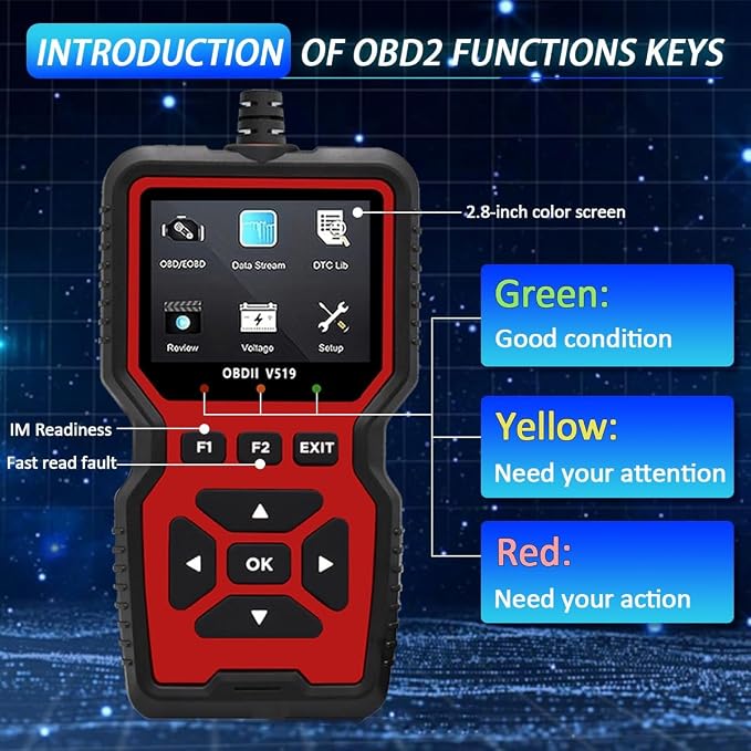 OBD2 Scanner Diagnostic Tool - Check Engine Light Code Reader, Reset Function, Data Stream, I/M Readiness, Full Features, Modes 6 & 8, for All 1996+ Vehicles