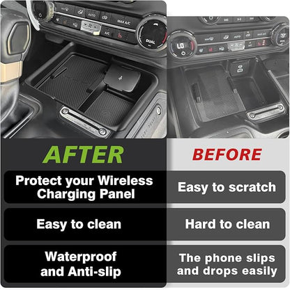 Muslogy Center Console Inserts Compatible with 2025 2026 Ford Bronco Accessories, Center Console Wireless Charger Protective Mat Liner Anti-Slip Phone Charge Area Charging Protection