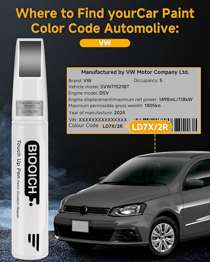 Touch Up Paint Pen Exact Color Match Car Chip and Scratch Repair (for vw, Platinum Gray Metallic(LD7X/2R))