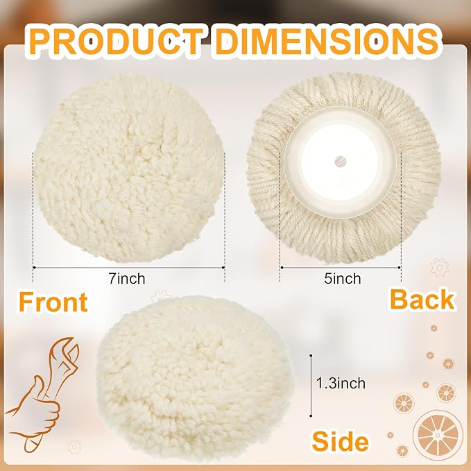 Tallew 6 Pcs 5 Inch Wool Polishing Pad Hook Loop Buffing Pad for Drill Curved Edge Compound Cutting Tool Drill Polisher Attachment Wheel Polish Kit Car Body Repair Buffing