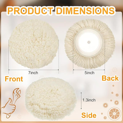 Tallew 6 Pcs 5 Inch Wool Polishing Pad Hook Loop Buffing Pad for Drill Curved Edge Compound Cutting Tool Drill Polisher Attachment Wheel Polish Kit Car Body Repair Buffing
