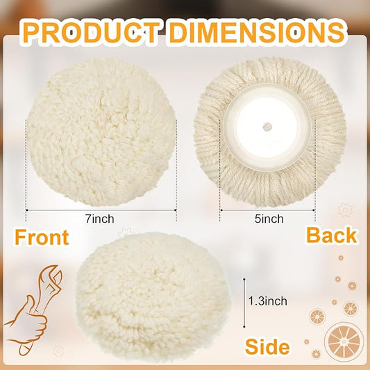 Tallew 6 Pcs 5 Inch Wool Polishing Pad Hook Loop Buffing Pad for Drill Curved Edge Compound Cutting Tool Drill Polisher Attachment Wheel Polish Kit Car Body Repair Buffing