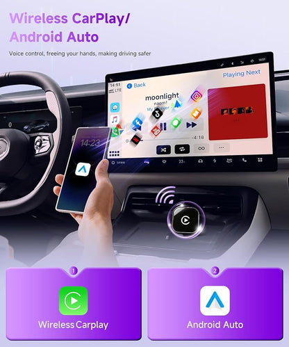 Upgrade 2 in 1 Mini Wireless Car Play Adapter Support Apple CarPlay and Android Auto, Fit for Convert Wired to Wireless, Auto Connect for Daily Commute, Plug and Play Dongle (Black, 2 in 1)