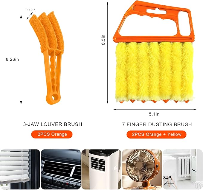 4 PCS Blind Cleaner Duster Tool, 7 Finger Handheld Window Shutters Duster with 3 Arm Cleaner Brush, Washable Mini Blinds Dust Cleaning Tools for Car Air Conditioner Vent