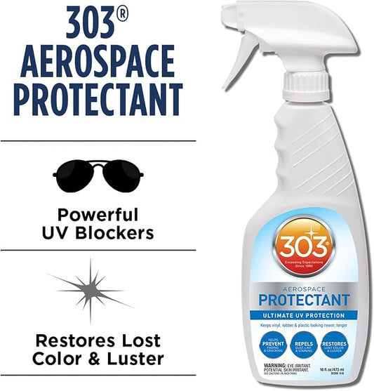 303 Products Aerospace Protectant Spray, UV Protection for Outdoor Surfaces – Protects Vinyl, Plastic & Rubber, Repels Dust & Dirt, Matte Finish, 16 oz