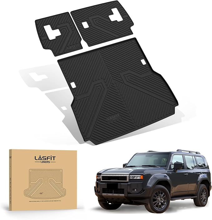 LASFIT Cargo Mat & Seatback Mat for Toyota Land Cruiser 2024-2026 2027, Custom Fit All-Weather TPE Rubber Backrest & Trunk Mats for Land Cruiser Accessories, Easy to Clean, Black
