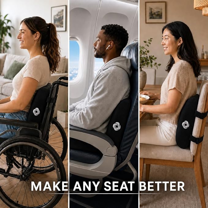 Samsonite Lumbar Support Pillow for Office Chair, Lower Back Support for Car, Back Pillow Desk Chair Cushion with Memory Foam, Improved Posture Backrest