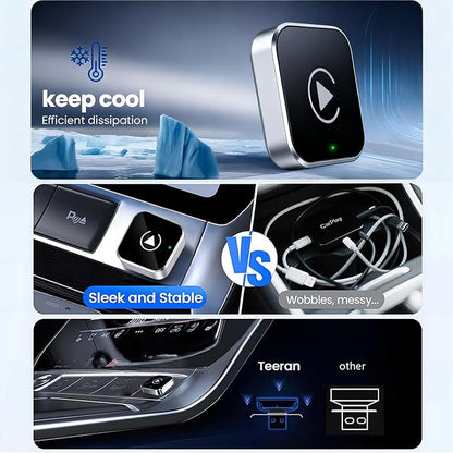 Wireless CarPlay Adapter & Android Auto Dongle, Shiny Silver，Fast Auto-Connect, Compact Plug & Play Wireless CarPlay Converter for iPhone & Android, USB/USB-C, No Delay, Seamless Reconnection