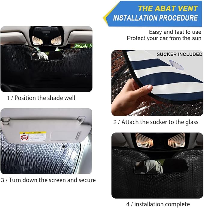 Windshield Sun Shade Blue White Zebra Print Front Window Block UV Shades Visor Reflective Retractable for Car SUV Trucks