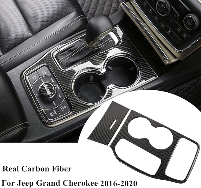 YOCTM for Jeep Grand Cherokee 2016 2017 2018 2019 2020 2021 Interior Accessories Gear Shift Cup Holder Cover Real Carbon Fiber Cup Holder Center Console Trim