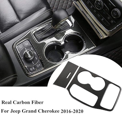 YOCTM for Jeep Grand Cherokee 2016 2017 2018 2019 2020 2021 Interior Accessories Gear Shift Cup Holder Cover Real Carbon Fiber Cup Holder Center Console Trim