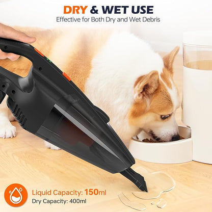 Pet Hair Vacuum, Handheld Vacuum Cordless Rechargeable with LED, 10000Pa Suction, 20V Lightweight Portable Hand Vacuum with Multi-Nozzles & Washable HEPA Filter for Pet Hair, Car and Home