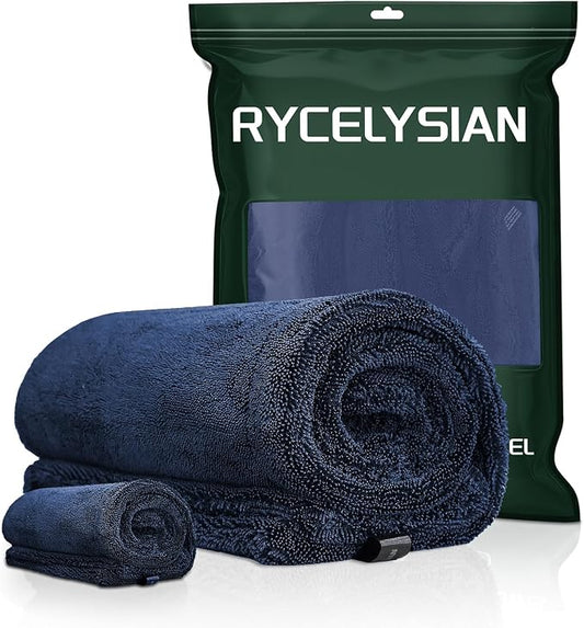 2-Pack 24" x 36" 11.8" x 11.8" Twisted-Loop Car Drying Towel 1500GSM Microfiber Cleaning Cloth for Car Trucks Motorcycles Streak Free Lint Free Ultra Absorbent Washing Cloth for Kitchen Window (Blue)