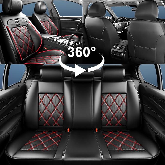 Traverse Seat Covers Fit for Chevrolet/Chevy Traverse 2018-2026, Full Coverage Leather Waterproof Breathable Seat Covers, Automotive Seat Protectors, Airbag Compatible, 2 Front Seats, Red Black