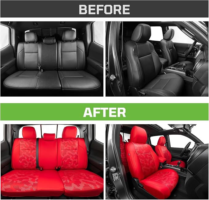 Car Seat Covers Fit for Toyota Tacoma 2016-2023,Full Coverage Faux Leather Car Seat Covers Full Set,Custom Waterproof Breathable Car Seat Protector Front Seat and Back Seat Covers for Cars(Red)