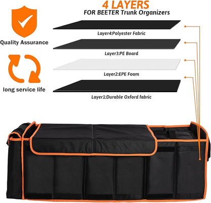 Large Trunk Organizer with Cooler, 3 Compartments SUV Cargo Organizer, Portable Trunk Organizer for suv,car,truck,rv,jeep(black)