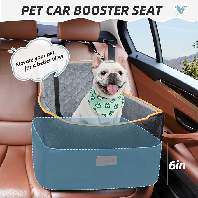 HEGGCOOE Small Dog Car Seat, Memory Foam Dog Booster Seats with Thick Cushion for Medium Dogs Under 35lbs, Detachable Washable Pet Car Seat Bed with Storage Pockets,2 Safety Belts