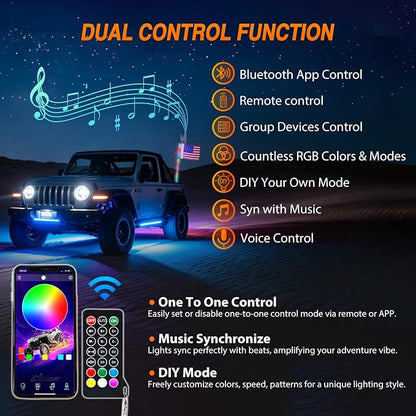 Nilight LED Whip Light 1PC 4FT Spiral RGB Antenna Whips with Spring Base, App/Remote Control DIY Chasing Patterns Brake & Reverse Lights for Side by Side ATV UTV RZR Can-Am Buggy Jeep
