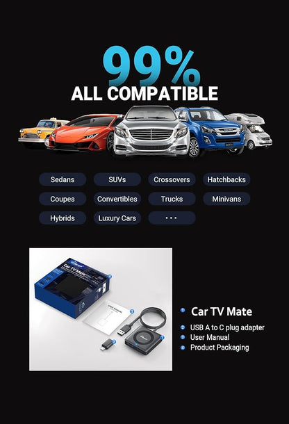 OTTOCAST Car TV Mate Pro & Wireless Carplay Adapter 2-in-1, Fire TV Stick Converter for Car - Plug & Play, Stable Fast, No Latency