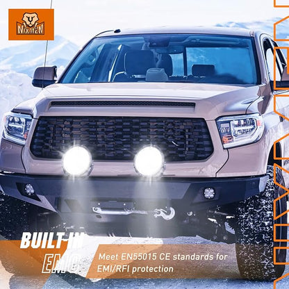 Nilight 9 Inch Round Offroad Light 2 PCS 120W High Low Beam IP68 LED Driving Lights Pods Built-in EMC with 14AWG DT Connector Wiring Harness Kit for Truck ATV UTV SUV