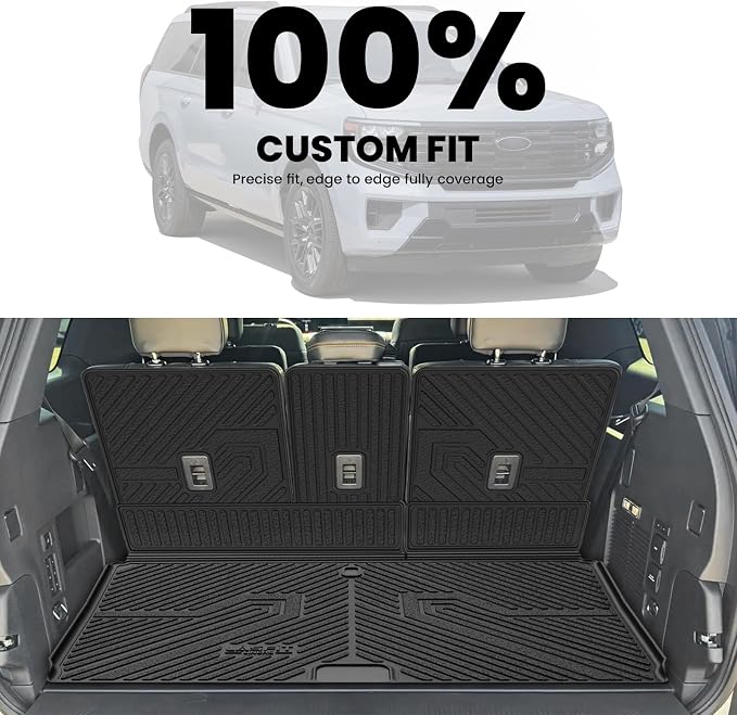LASFIT Floor Mat with Backrest Mat Ford Expedition Max & Lincoln Navigator L 2025 2026 2027(fit 7 and 8 Seats),Costom Fit All Weather Protection TPE Easy Clean Cargo Liners,4pcs,Black