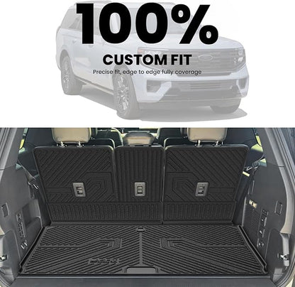 LASFIT Floor Mat with Backrest Mat Ford Expedition Max & Lincoln Navigator L 2025 2026 2027(fit 7 and 8 Seats),Costom Fit All Weather Protection TPE Easy Clean Cargo Liners,4pcs,Black