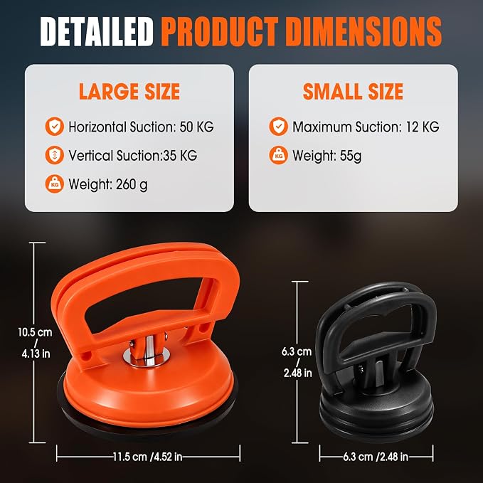 Car Dent Puller,Suction Cup Dent Puller,Dent Remover Tool for Car | 3-Pack Paintless Car Dent Remover Kit for Auto Body & Hail Damage,Glass/Tiles Lifting & Heavy Object Moving (Orange+Black)