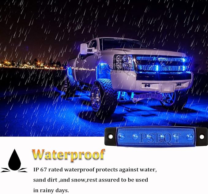 PSEQT 10 Pcs LED Rock Strip Lights Car Exterior Underglow Wheel Fender Well Lighting Kits Waterproof for Golf Cart Wrangler Offroad Truck RV UTV ATV Snowmobile (Blue)
