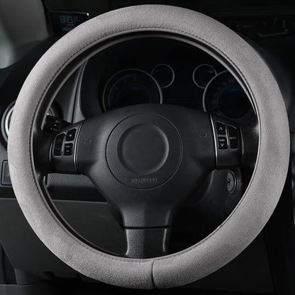 CAR PASS Car Steering Wheel Cover,14.5-15 Inch Gray Faux Suede Universal Memory Foam Auto Steering Wheel Covers Breathable Anti-Slip Odorless Steering Wheels Accessories for Men Women