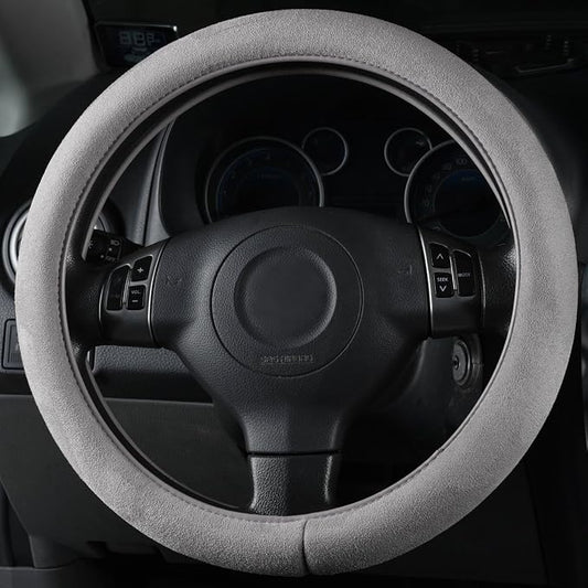 CAR PASS Car Steering Wheel Cover,14.5-15 Inch Gray Faux Suede Universal Memory Foam Auto Steering Wheel Covers Breathable Anti-Slip Odorless Steering Wheels Accessories for Men Women