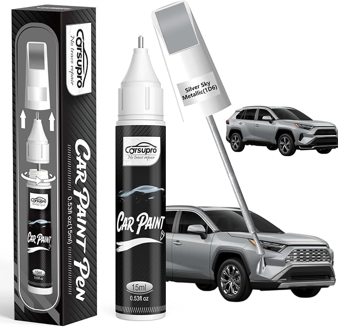 Silver Sky Metallic(1D6) for Toyota Touch Up Paint Pen, 2 in 1 Car Scratch Remover with Pen Tip and Brush, Precise Color Match for Car Paint Scratch Repair, Quickly and Easily Fix Chips and Nicks