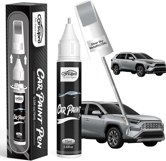Silver Sky Metallic(1D6) for Toyota Touch Up Paint Pen, 2 in 1 Car Scratch Remover with Pen Tip and Brush, Precise Color Match for Car Paint Scratch Repair, Quickly and Easily Fix Chips and Nicks