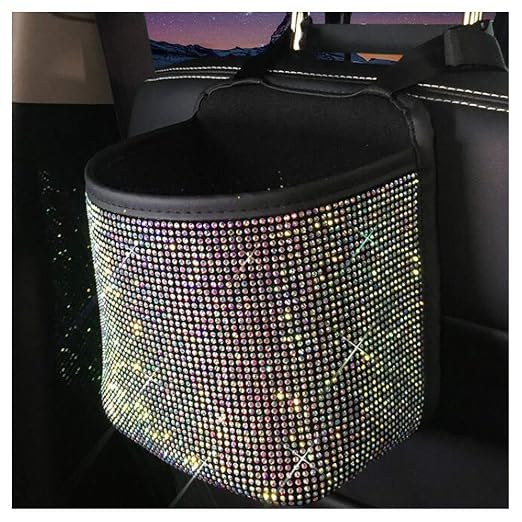 Bling Rhinestones Car Trash Can, Car Seat Back Organizer Trash Bag Auto Garbage Can Hanging Container Waste-Basket - Colorful
