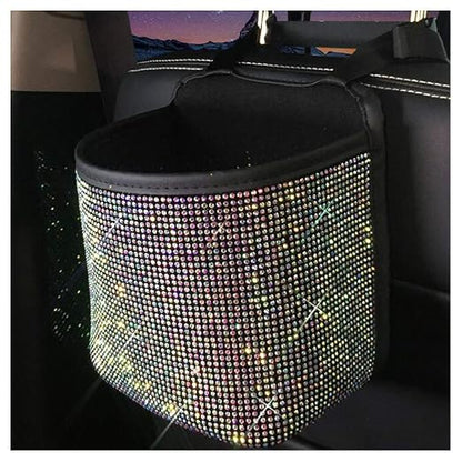 Bling Rhinestones Car Trash Can, Car Seat Back Organizer Trash Bag Auto Garbage Can Hanging Container Waste-Basket - Colorful