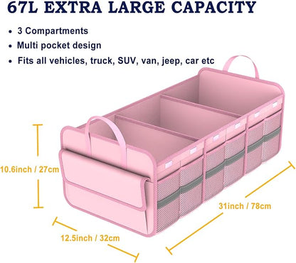 Trunk Organizer for SUV, Large trunk organizer for car, Collapsible Multi-Compartment Car Trunk Organizer, Sturdy Cargo Trunk Storage Organizer, Non Slip Bottom