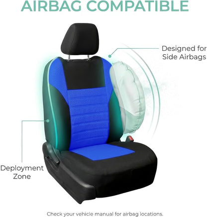 FH Group Automotive Car Seat Covers Front Set Premium 3D Air Mesh Front Seat Covers, Airbag Compatible Universal Fit Interior Accessories for Cars Trucks and SUVs - Blue