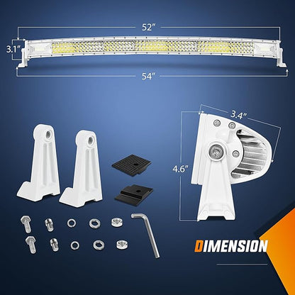Nilight Marine LED Light Bar Navigation Lights 52 Inch Curved White Spot Flood Combo Ponton Boat Deck Dock Lighting for Night Fishing T-top Stern Yacht Sailboat Trucks Tractors
