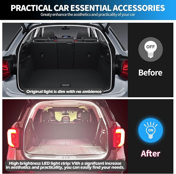 HOLDCY Car LED Strip Lights - Trunk Cargo Ambient Lighting, White 6000K, 177.16 inches Flexible Cuttable LED Light Strip, Easy Install, Waterproof, Universal Fit for Car Trunks, SUVs, and Vans