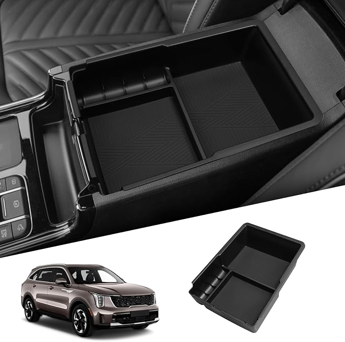 smabee Center Console Organizer Compatible with Kia Sorento 2021-2025 2026 Armrest Storage Box ABS Storage Tray Interior Car Accessories Black