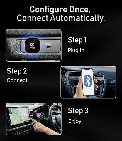 Wireless Car Play Adapter & Car Play Wireless Adapter 2-in-1, SHALOM TECH 5.8GHz Wired to Wireless Dongle, Plug & Play for Factory Wired CarPlay Cars, USB A USB C (Orange).