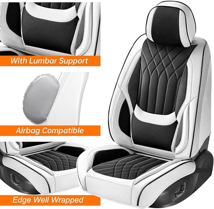 Black White Car Seat Covers Full Set, Full Coverage Luxury Leather Automotive Seat Covers Waterproof Car Seat Protector, Front & Rear Seats Cover Sets Universal Fit for Most Cars SUVs Trucks