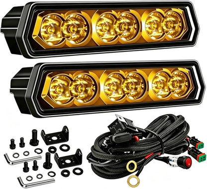 Yellow LED Light Bar 6 Inch 120W Driving Lights Backup Lighting LED Pods | 2PCS 120W Bumper Lights 30° Spot Beam Off Road Fog Lights for Truck SUV ATV UTV, IP68 Waterproof, DT Wiring Harness